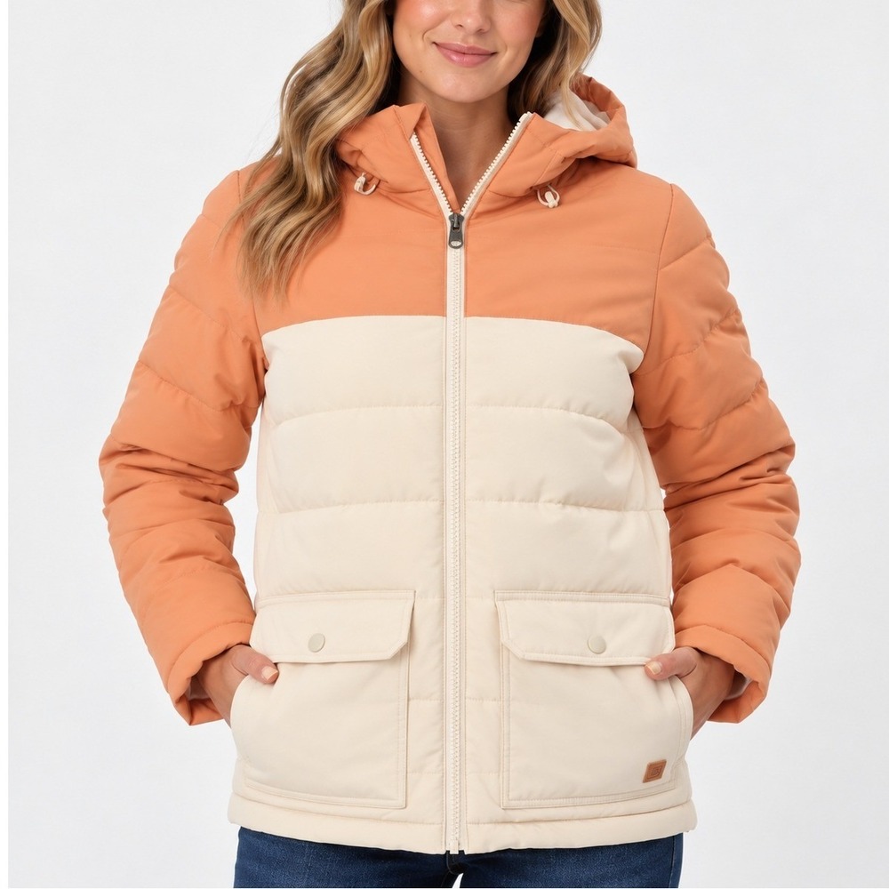 Rip Curl Anti-Series Ridge II Jacket L Clay Orange Colorblock Hooded Puffer Coat